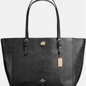 Authentic Coach Black Cross-Grain Leather Taxi Tote, Snake Pattern